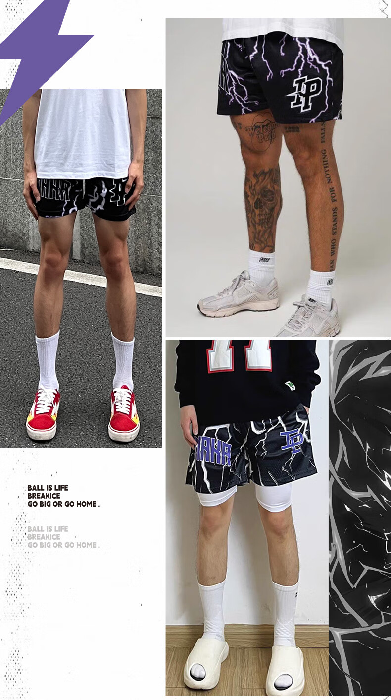 BKCXZICE SMVP Lightning Print American Retro Basketball Shorts, Quick-Drying Breathable Mesh Running Sports Fitness Pants Beach Shorts 3