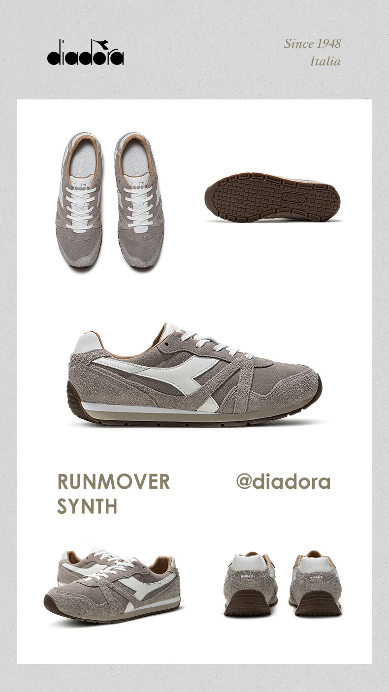 Кроссовки Diadora Runmover Synth унисекс, серые/белые/коричневые, размер 39