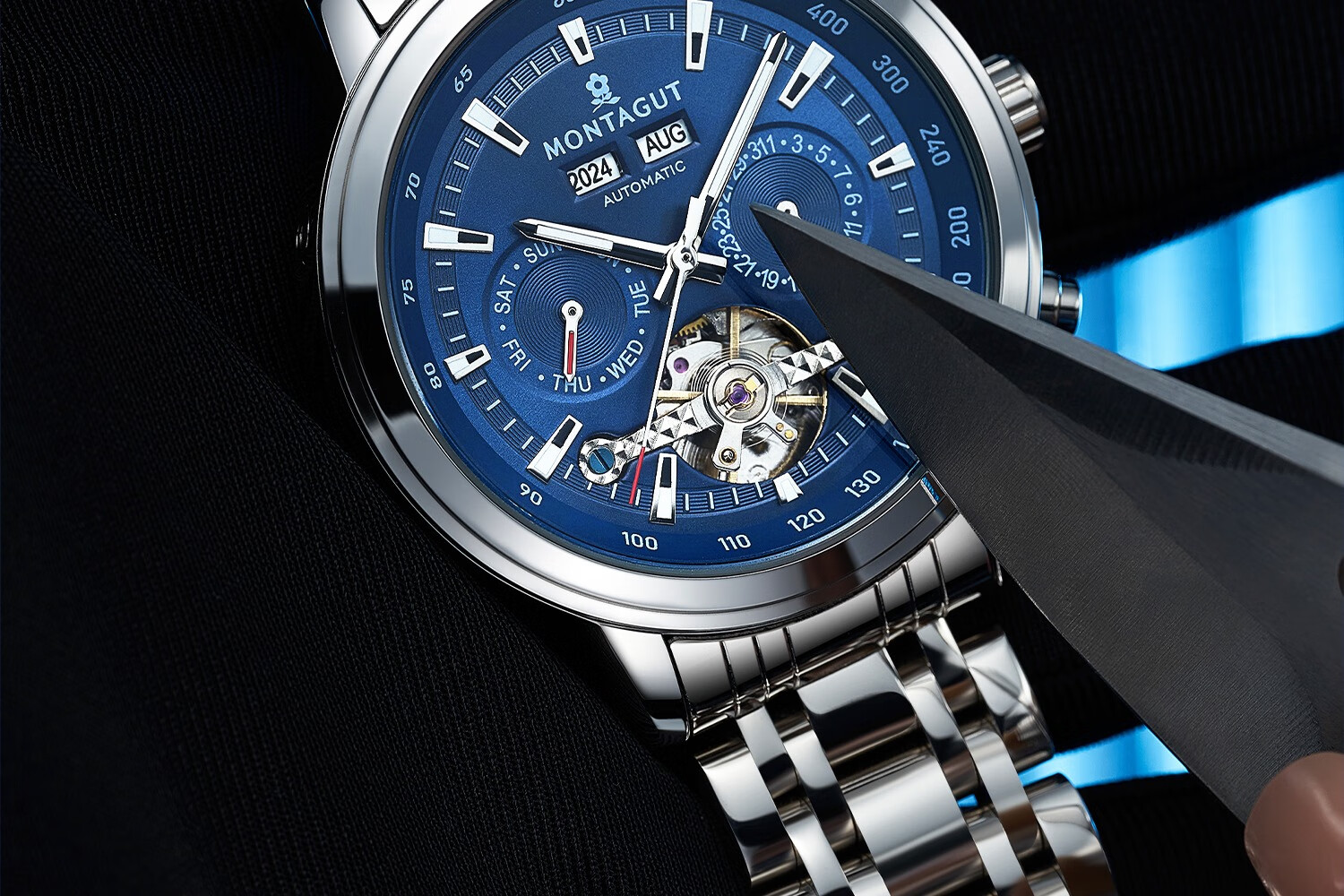 MONTAGUT Men's Skeleton Automatic Mechanical Watch Business Casual Multifunctional Men's Watch Spring Festival Gift 11