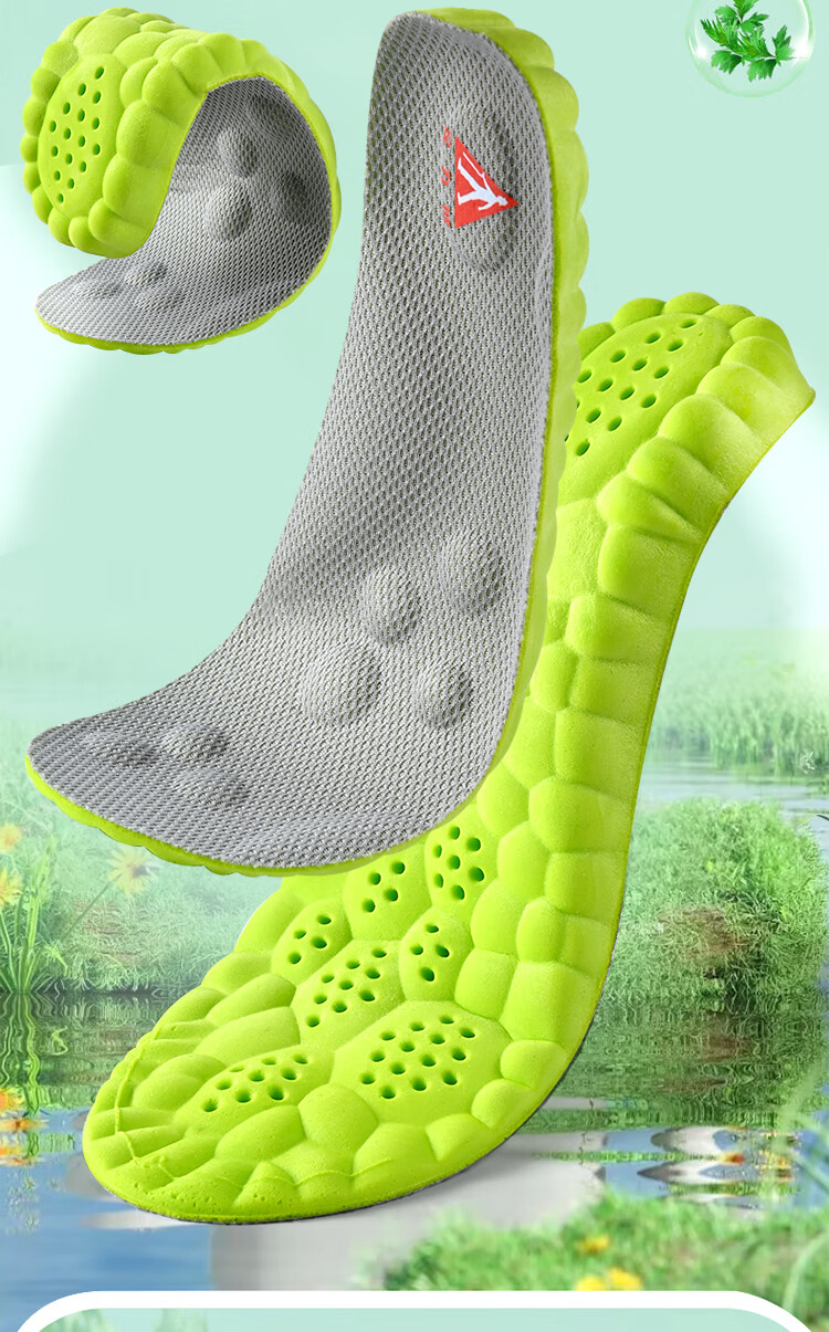 Zulijian Sports Military Training Insoles for Men, Mugwort Sweat-Absorbing, Odor-Resistant, Antibacterial, Long-Standing Arch Support, Green Gray, 2 Pairs, Size 41-42 2