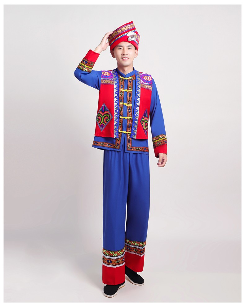 莺幻(新品)少数民族服装男夏季高山族服饰演出服男成人广西壮族舞蹈服