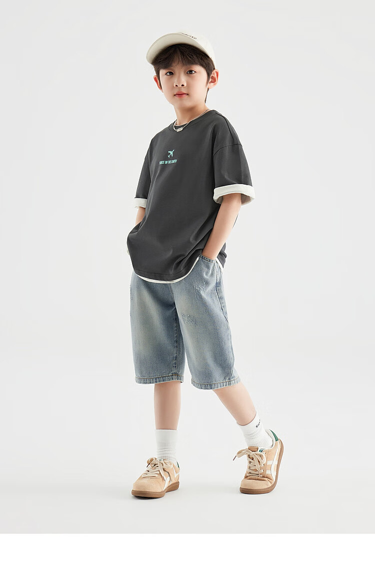 Duoduo Home [Earth Print] Boys' Short Sleeve 2026 Summer Comfortable Cool Loose Fit Casual T-Shirt for Kids 33
