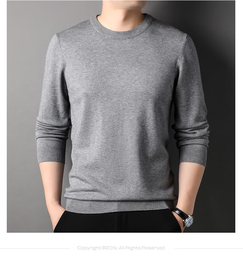 ROMON Men's Knit Sweater Spring and Autumn Classic Loose Fit Crew Neck Casual Pullover for Middle-aged and Young Fathers 12