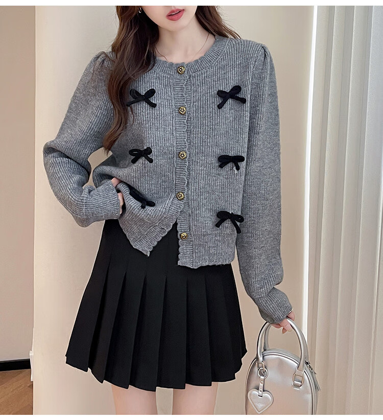 TonLion 2025 Autumn Round Neck Bow Design Cardigan, Gentle Style, Sweet And Versatile, Korean-Inspired Knit Sweater 4