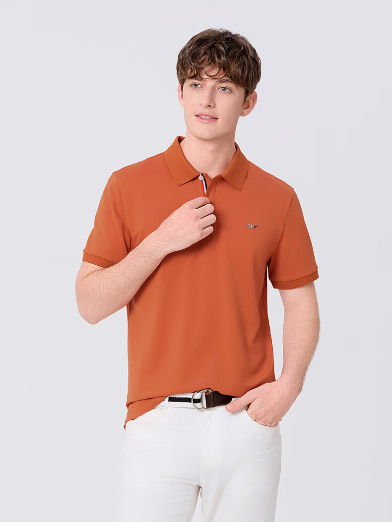 Goldlion GY Short Sleeve Polo Shirt Spring Summer Men's Casual Collared T-Shirt Mulberry Silk TSF0052-PT051 Light Pink 2XL 15