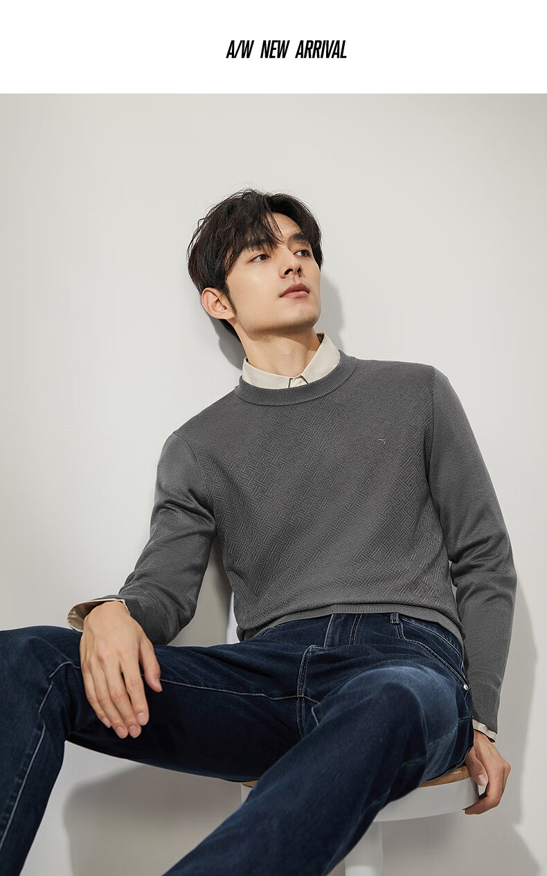 SEVEN Anti-Static Machine Washable Men's Sweater Spring Autumn Crew Neck Casual Warm Multi-Color Knitwear 23