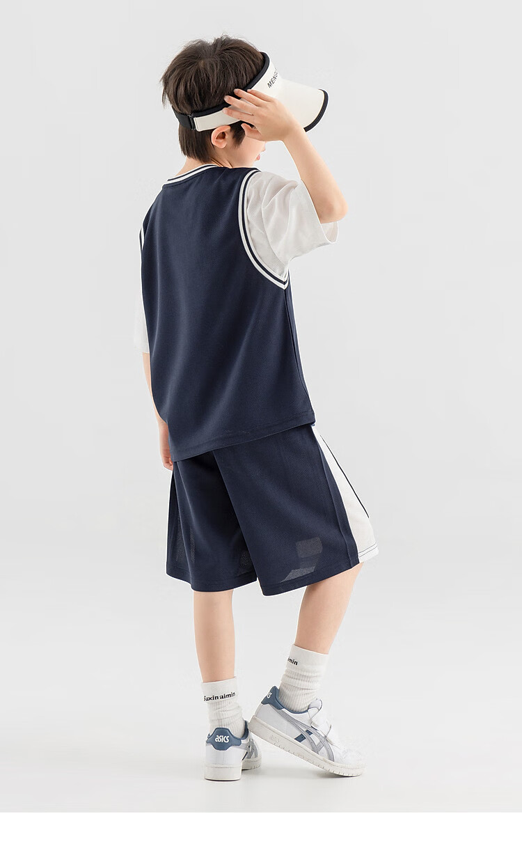 Duoduojia Boys' Sports Mesh Set, Summer Children's Fake Two-Piece Short-Sleeve Pants, Fashionable And Cool Basketball Outfit for Older Kids 22