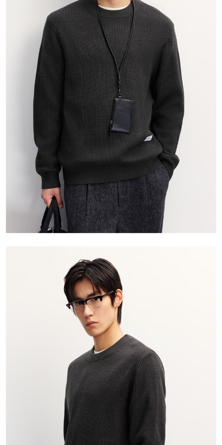 JACK&JONES Men's Autumn Solid Color Wool Knit Sweater Machine Washable Commuter Long Sleeve Top 225313029 16