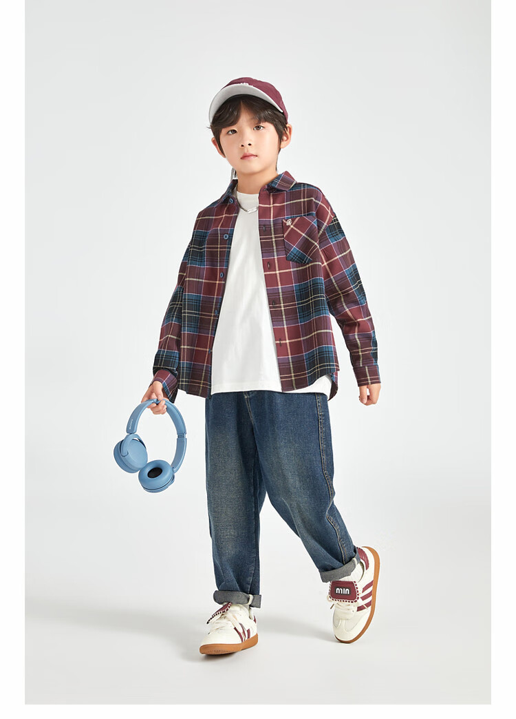 Duoduojia Brushed Soft Fabric Boys' Shirt Spring Autumn Stylish Retro Plaid Jacket for Older Kids 17