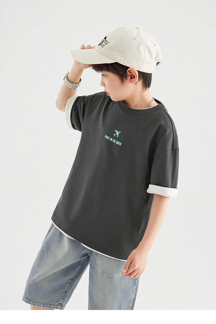 Duoduo Home [Earth Print] Boys' Short Sleeve 2026 Summer Comfortable Cool Loose Fit Casual T-Shirt for Kids 30