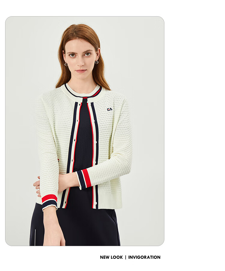 ELLE ACTIVE French Style Waffle Knit Cardigan for Women Casual Commuter Colorblock Soft Autumn Sweater Jacket Navy XL 10