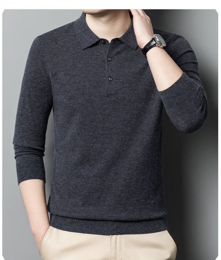 Hengyuanxiang Men's Polo Shirt with Wool, Spring and Autumn Thin Knit Base Sweater, Middle-aged, Camel Color, 4XL 10