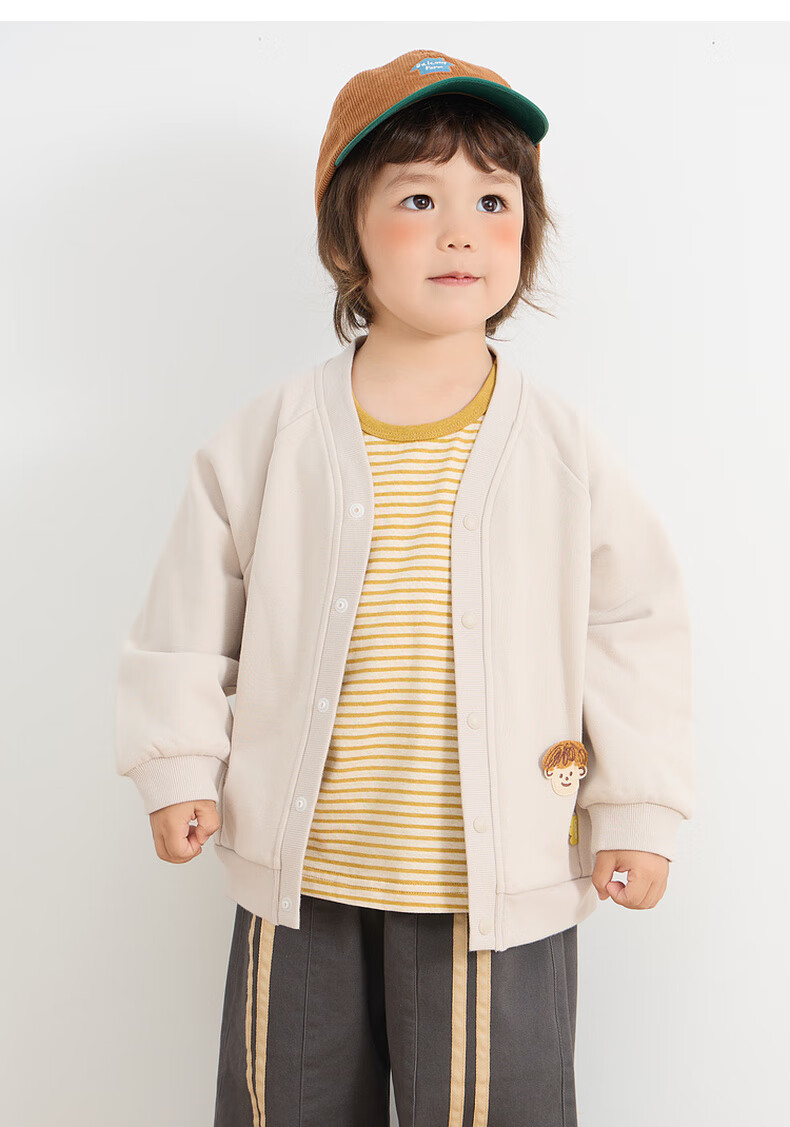Papa [Glutinous Rice Cotton] papa New Autumn Children's Jacket Baseball V-Neck Cardigan Top Purple Red 110 7