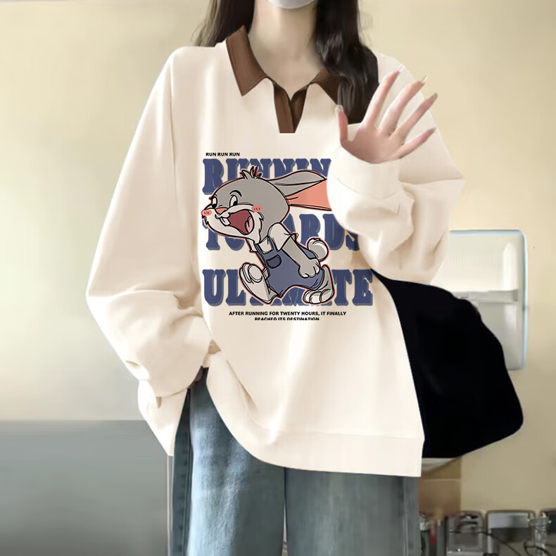 Jeanswest Women's Heather Gray Polo Collar Sweatshirt 2026 New College Style Lazy Chic Top Colorblock Jacket 12