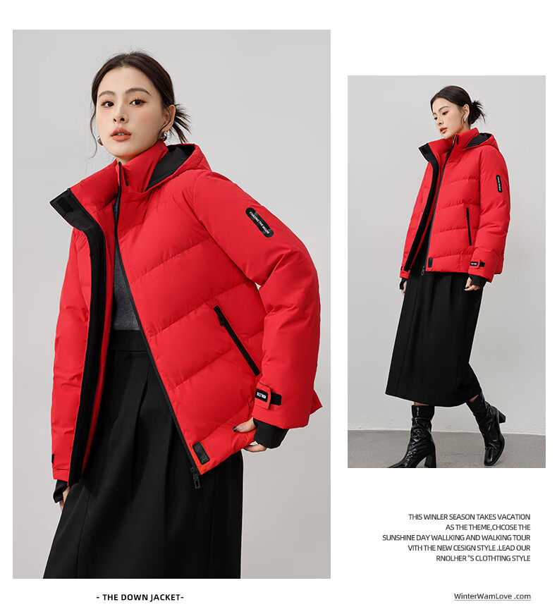 Yalu Women's Down Jacket 2025 New Winter Red Short Hooded National Standard Duck Down Fashion Thick Warm Coat Female 16