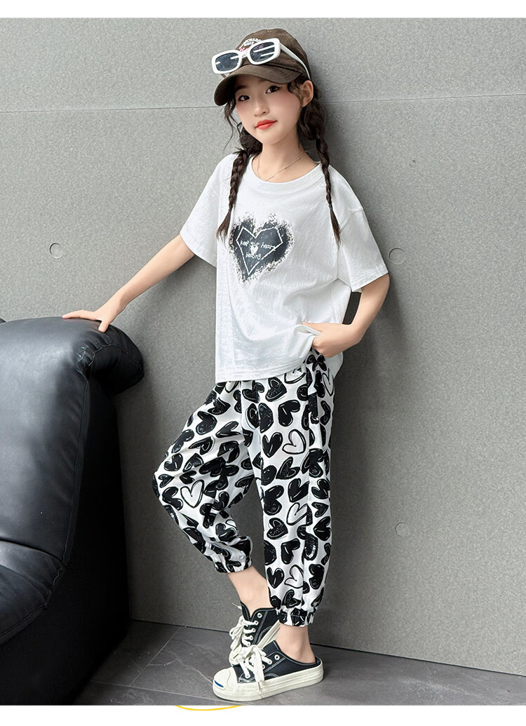 Mumuwu Girls' Summer Outfit, 2026 New Stylish Collection, Casual Short-Sleeve T-Shirt for Older Children, Two-Piece Summer Wear for Kids 6