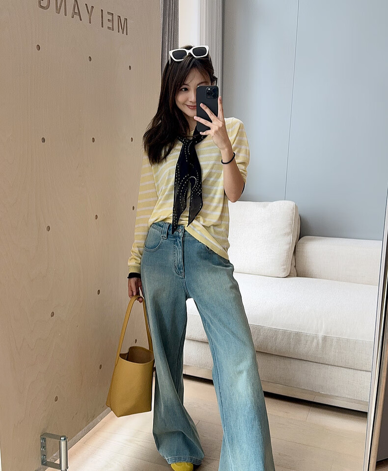 MEIYANG Drawstring Pants No. 2 Denim Straight-Leg with Stretch in Four Directions [60 Series], Blue-Green, 2XL 15