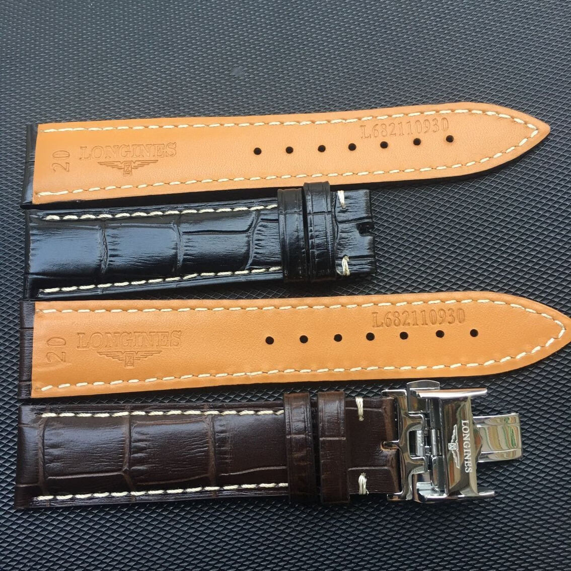 hkyc 代用浪琴表带l2名匠月相军旗律雅康卡斯男女蝴蝶扣真皮带20 21mm