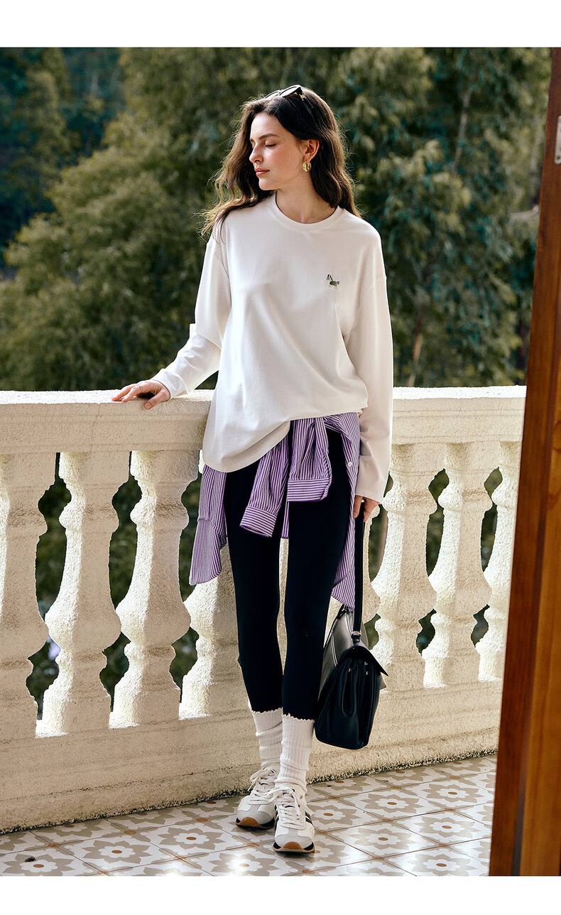 Olrain Casual Versatile Top for Women, Autumn New Loose Mid-Length Brushed Long-Sleeve T-Shirt, Black, Size S 4