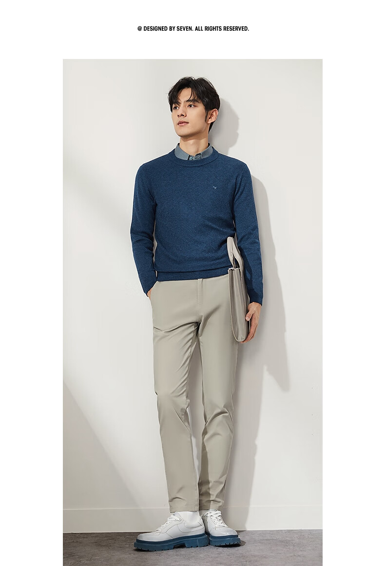 SEVEN Anti-Static Machine Washable Men's Sweater Spring Autumn Crew Neck Casual Warm Multi-Color Knitwear 28