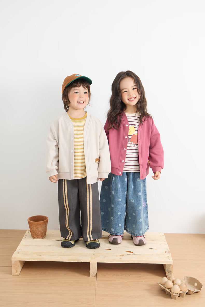 Papa [Glutinous Rice Cotton] papa New Autumn Children's Jacket Baseball V-Neck Cardigan Top Purple Red 110 2