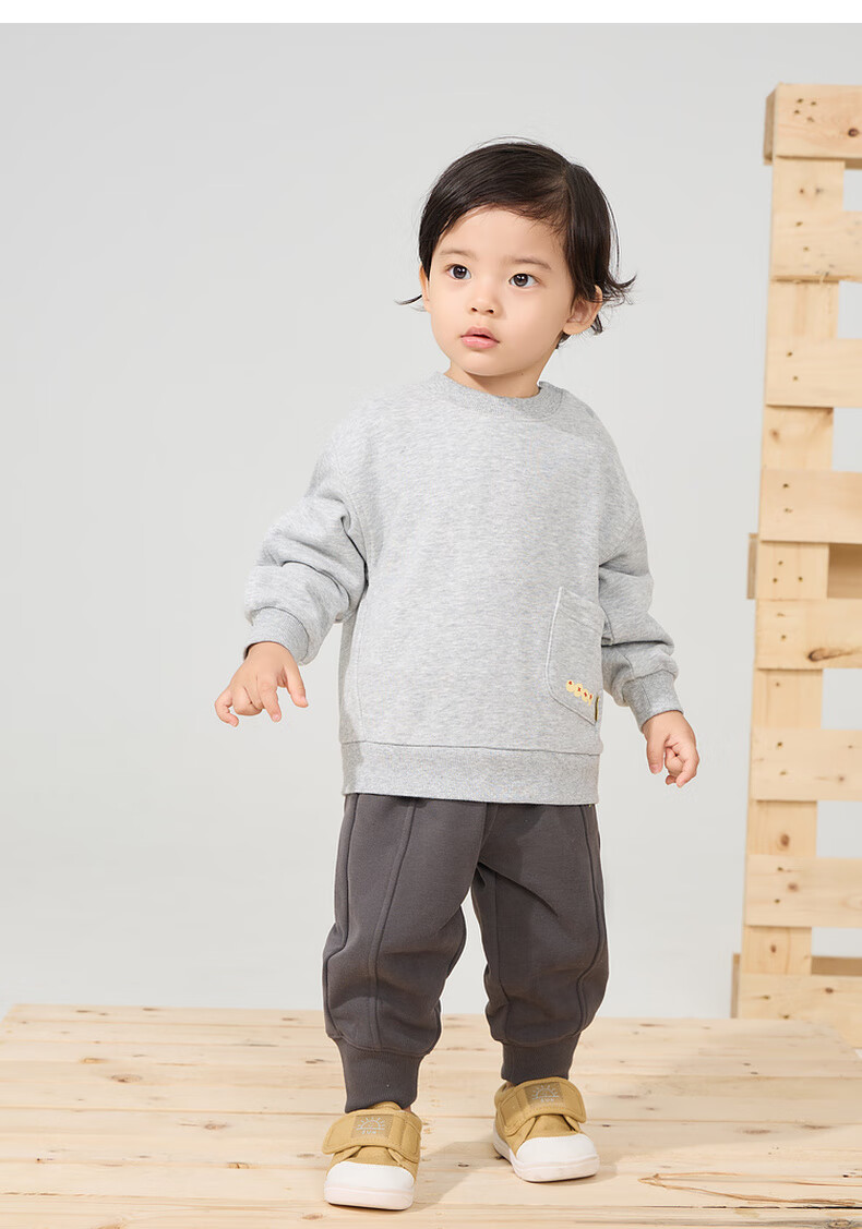 Papa Glutinous Rice Cotton Children's Sweatshirt, Boys And Girls Casual Top, Floral Gray, Size 110 7