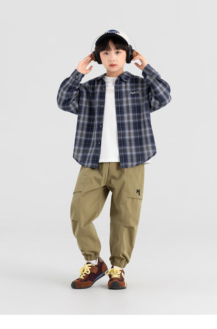 Duoduo Home [Salt Style Literary] Boys' Shirt 2026 Spring Autumn Stylish Fresh Blue Plaid Long Sleeve Pure Cotton Top 17