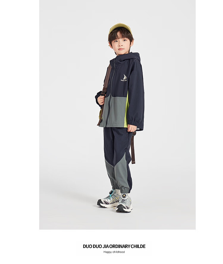 Duoduo Boys Trendy Spring Autumn Set Outdoor Softshell Jacket and Sports Pants Kids Stylish Patchwork Two-Piece 14