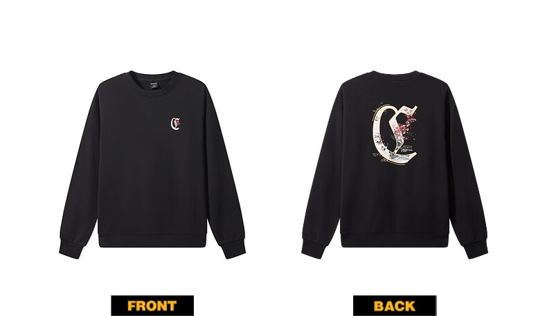 CABBEEN 340G Cotton Sweatshirt Men's Foaming Texture Printed Flash Line Embroidered Flower Winter Long Sleeve Sweatshirt 12