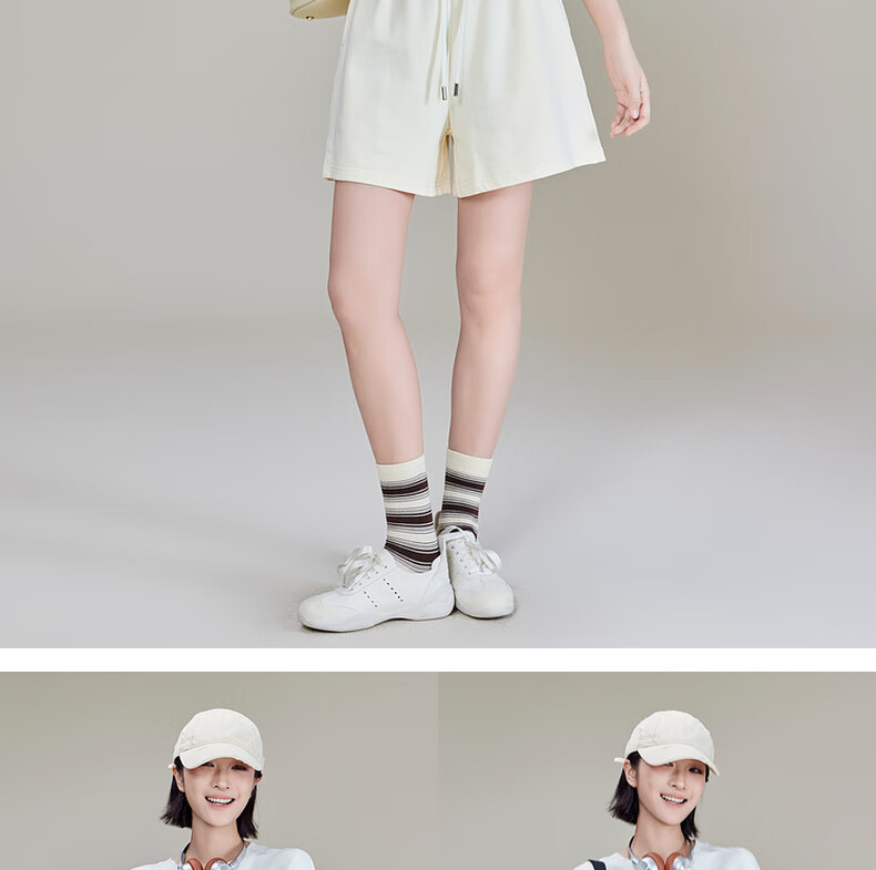 MEIYANG Bailing Shorts, Three-Line Sweatshirt Terry Texture A-Line Casual Pants, Beige, M 9