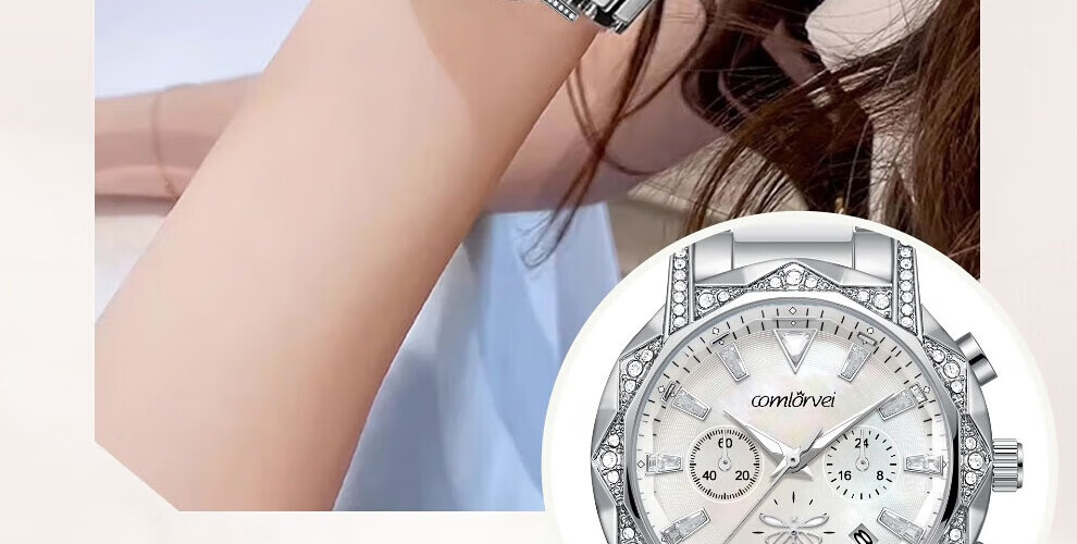 COMLORVEI Star And Moon Goddess Watch, Diamond-Studded Shimmering Luxury Wristwatch, British Style Women's Watch, Gift for Girlfriend, 684 4