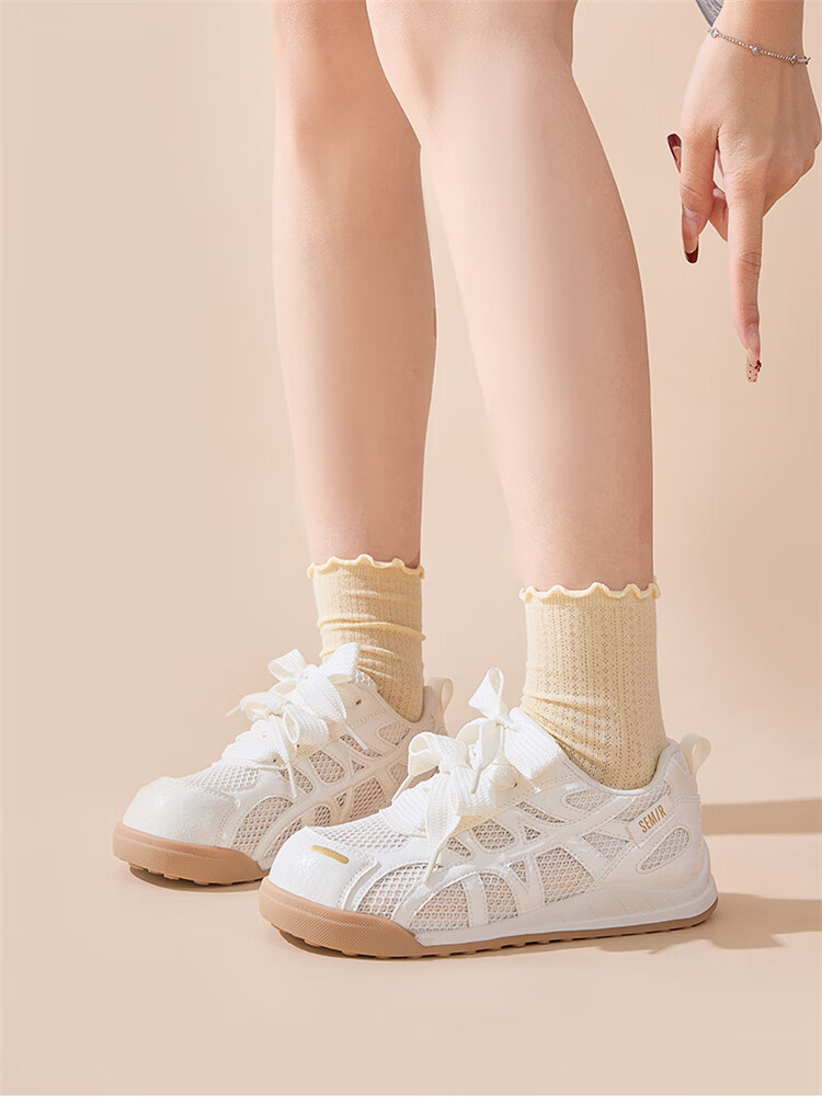 Semir Women's Derby Shoes 2025 New Summer Breathable Mesh Casual Sneakers White Cream Size 39 14