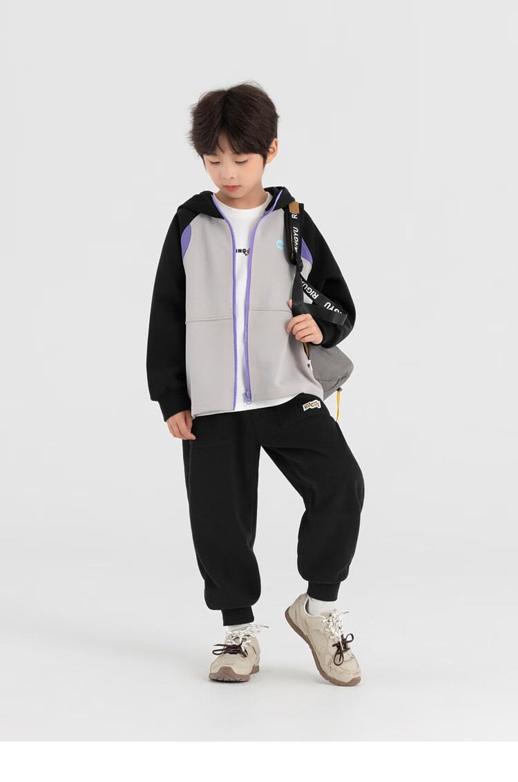 Duoduo Home [Soft and Chewy] Children's 2025 Autumn Three-Color Spliced Hooded Jacket Boys Casual Sports Knit Cardigan 8