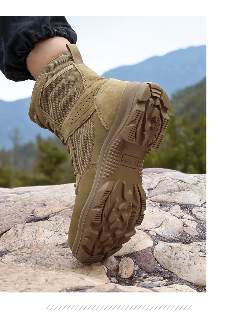 Qiangren Men's Desert Boots Jihua 3515 Original Training Boots Puncture-Resistant Sports Boots Side Zipper Outdoor Boots Sand Size 38 20