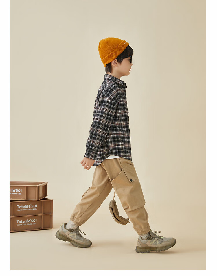 Duoduojia [Color-Block Small Check Pattern Brushed Shirt] Boys Versatile Shirt Spring And Autumn 2026 Children's Casual Long-Sleeve Jacket 10