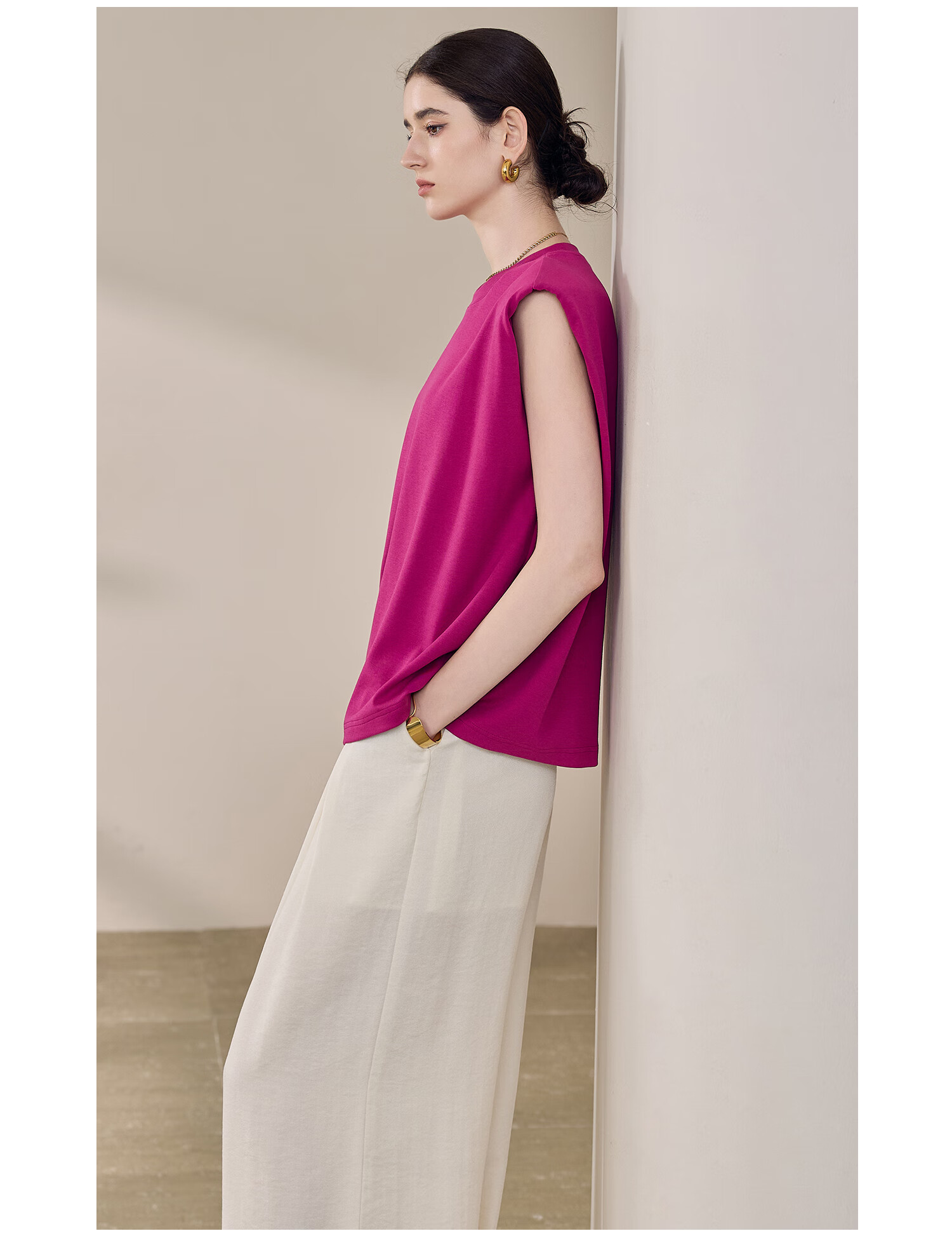 ROEYSHOUSE Women's Casual Sleeveless Cotton T-Shirt Summer Loose Fit Round Neck Top 12330 Rose Red L 7