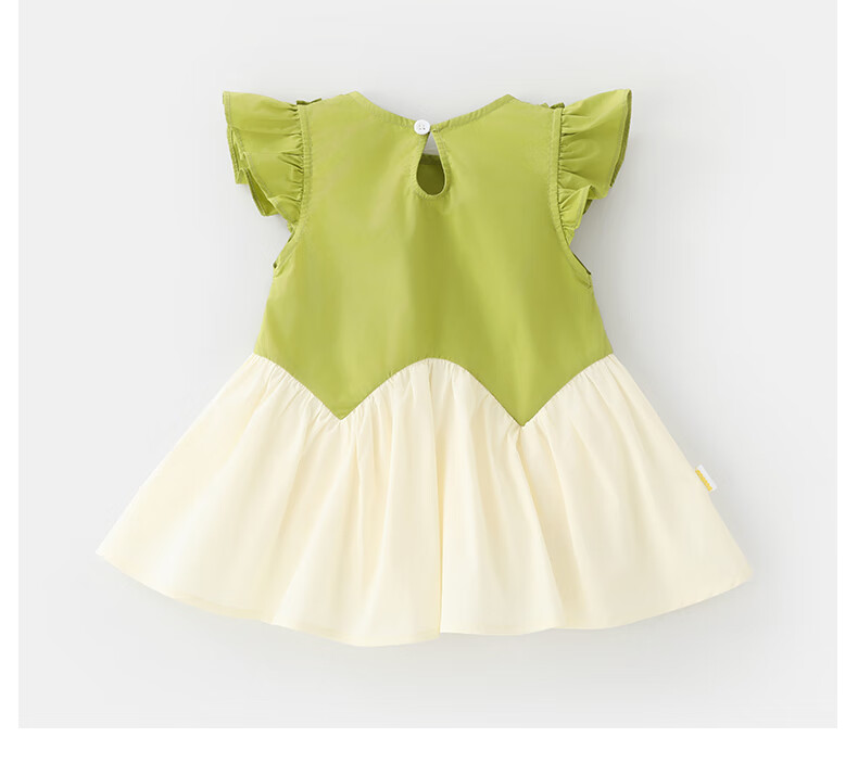 DUUDUU Kids Summer Cotton Dress Baby Sweet Flutter Sleeve Princess Dress Thin Green 90 11