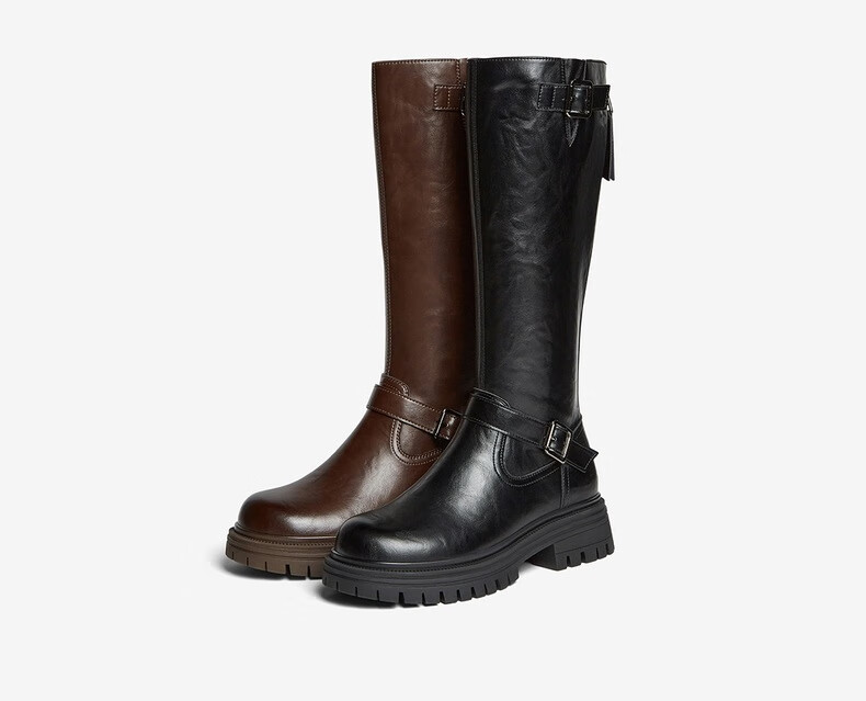 BASTO 25 Winter Knight Boots Street Trend Commuter Chunky Heel Women's Long Boots F2032DG5 Black Size 38 3