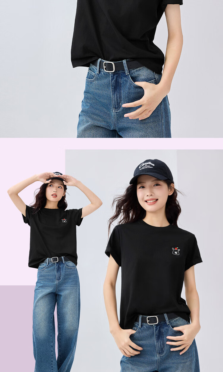 Giordano Women's Short-Sleeve T-Shirt, Summer Pure Cotton, Cute Animal Embroidery, Round Neck Top, 13325324 12