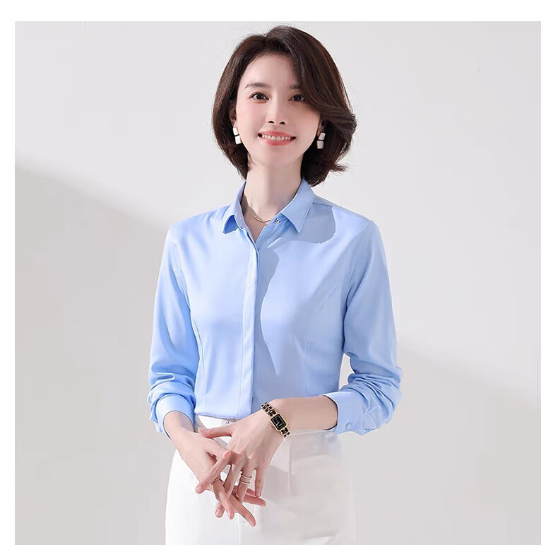 Romon Slim Fit Simple Summer Women's Shirt Casual Breathable Solid Color Short Sleeve White M 25