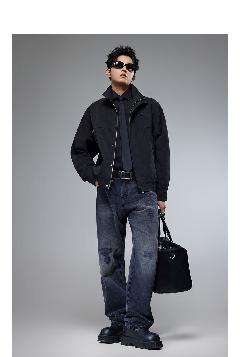 CABBEEN [Wrinkle Jacquard Fiber] Men's Jacket with Heavy Metal Zipper, Casual Autumn Long-Sleeve Outerwear Made of Jacquard Fabric 4