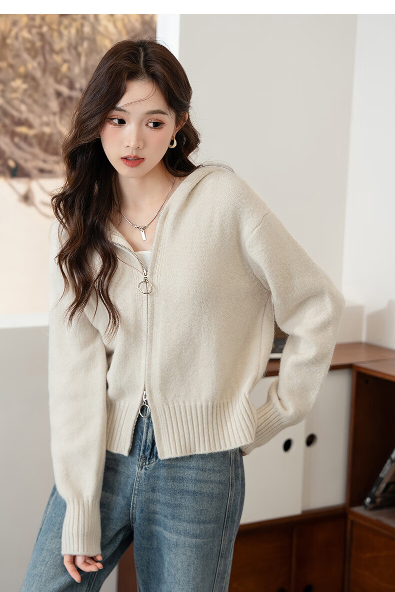 TonLion 2025 Autumn Women's Versatile Double-Head Zipper Hooded Cardigan 5