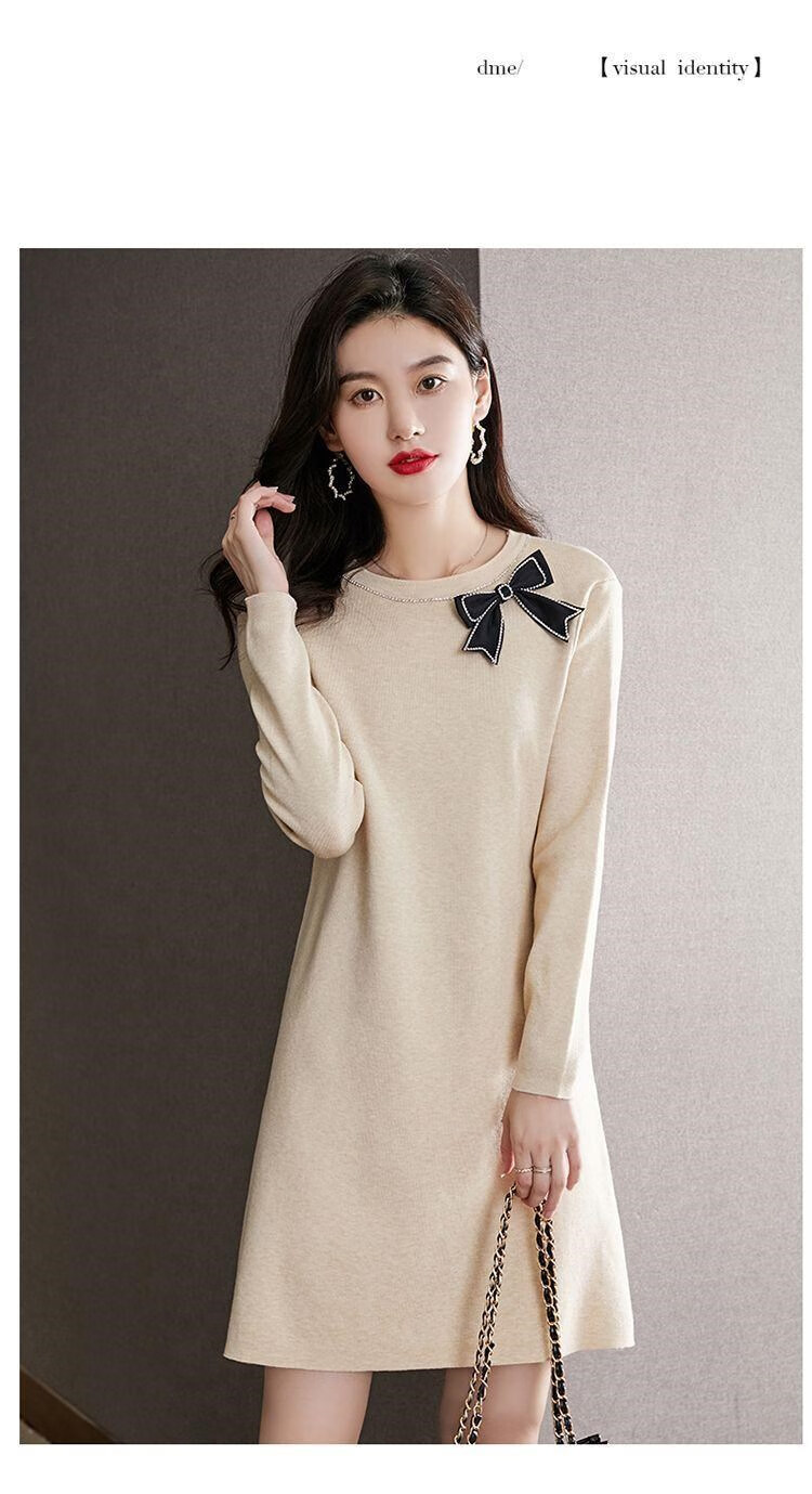 灿芬芳真值女装特卖[珂缇思]圆领套头毛衣连衣裙女喜庆红色 蝴蝶依