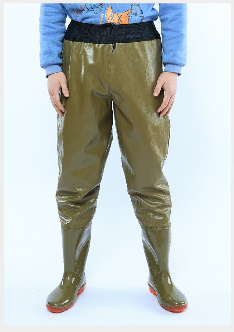 优选日本 齐腰下水裤超轻耐磨防水半身加厚抓鱼皮叉裤男涉水雨裤连体