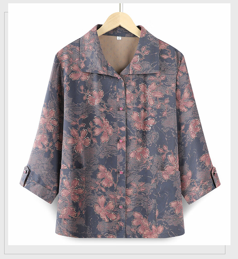 Yalu Grandma Style 2026 New Women's Middle-Aged and Elderly Shirt Summer Thin Suit for 60-70 Year Old Moms 9