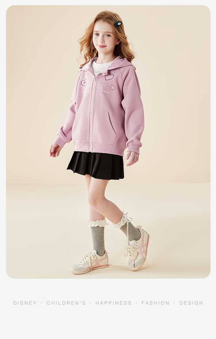 Disney Kids Jacket 2025 New Autumn Girls Plaid Hooded Casual Sweatshirt TD3ES031 Pink Size 160 5
