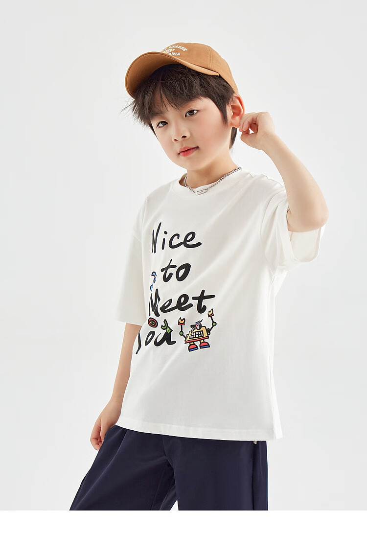 Duoduo Home [Skin-friendly Cooling, Breathable] Boys' T-Shirt 2026 Summer Children's Comfortable Cotton Loose Fit Crew Neck Short Sleeve 14