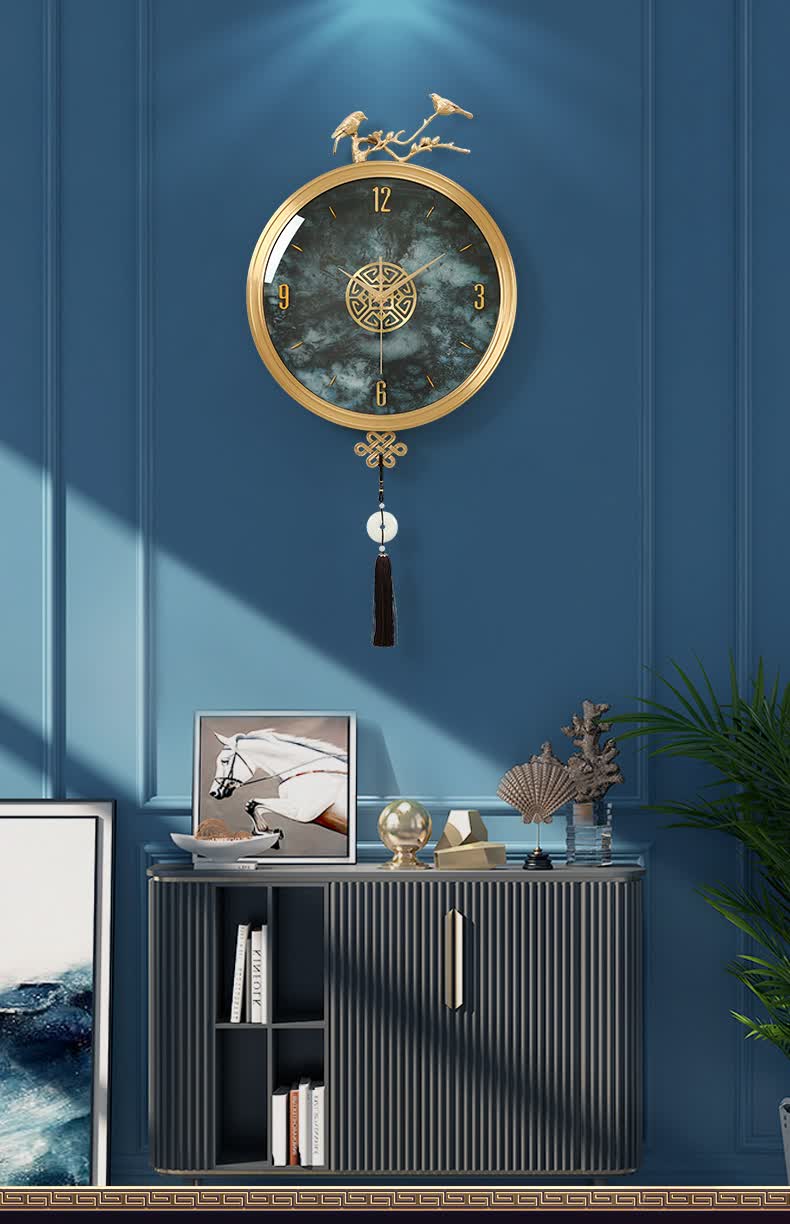 杉宝居 轻奢黄铜挂钟家用客厅创意装饰壁钟玄关墙面时钟饰品现代石英