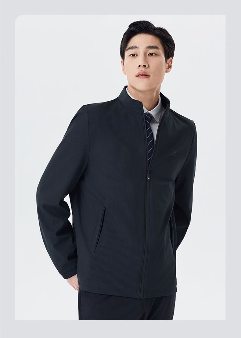 Woodpecker [Breathable and Wrinkle-Free] Men's Summer Business Casual Executive Stand Collar Jacket Black 3XL 9