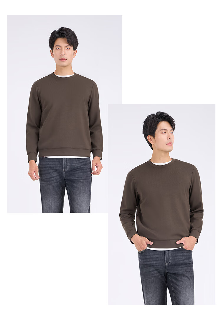 Laxdn Men's Autumn Winter Crew Neck Pullover Sweatshirt with Wool High Elastic Long Sleeve T-Shirt Base Layer Dark Black XL 5